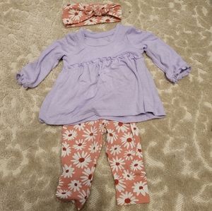 VGUC Cat & Jack baby girl tunic sweater with leggings and headband